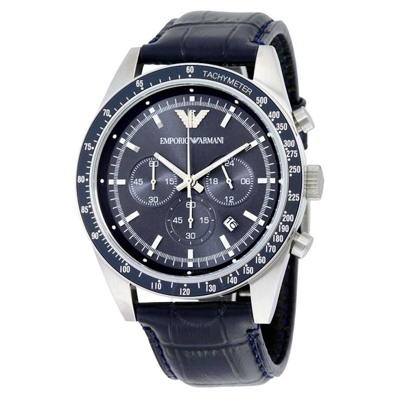 Emporio Armani Other - Emporio Armani Armani Navy Chronograph Blue Dial Black Leather Men's Watch AR60